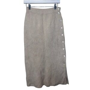 Vintage Crossings Beige Ribbed Knit Midi Skirt with Side Buttons Women's Size M